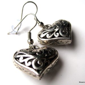 Boucles D’oreilles métal argenté coeur filigrané