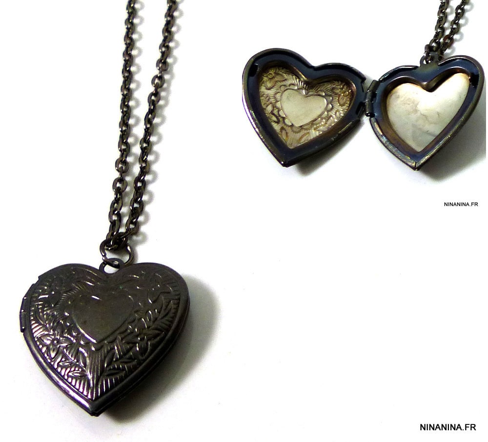 Collier Chaine coeur porte photo métal noir – Image 7