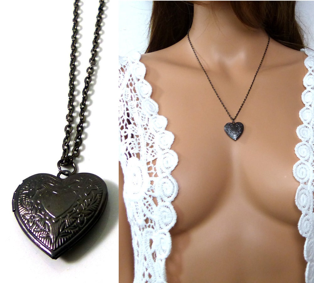 Collier Chaine coeur porte photo métal noir – Image 8