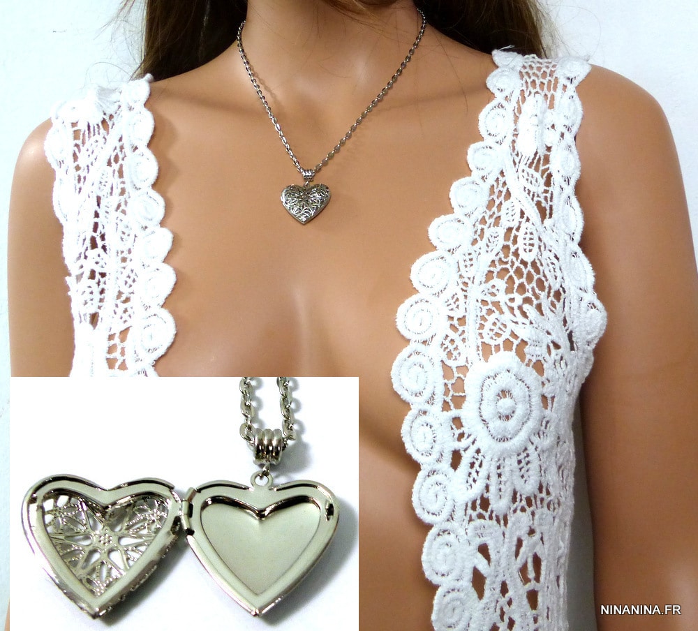 Collier coeur personnalisé photo métal argenté – Image 3