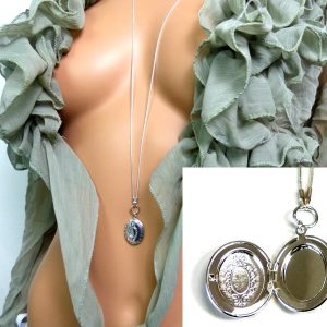 Collier long plaqué argent porte-photo
