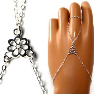 Bague/Bracelet Femme Fleur Argent 925 Massif Faite Main