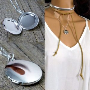 Collier photo argent plaqué pendentif rond femme