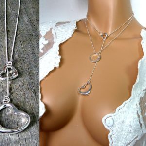 Collier lasso femme coeur plaqué argent