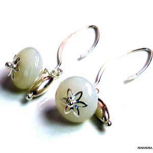 Boucles D&rsquo;oreilles Blanches Argent 925 massif ovales