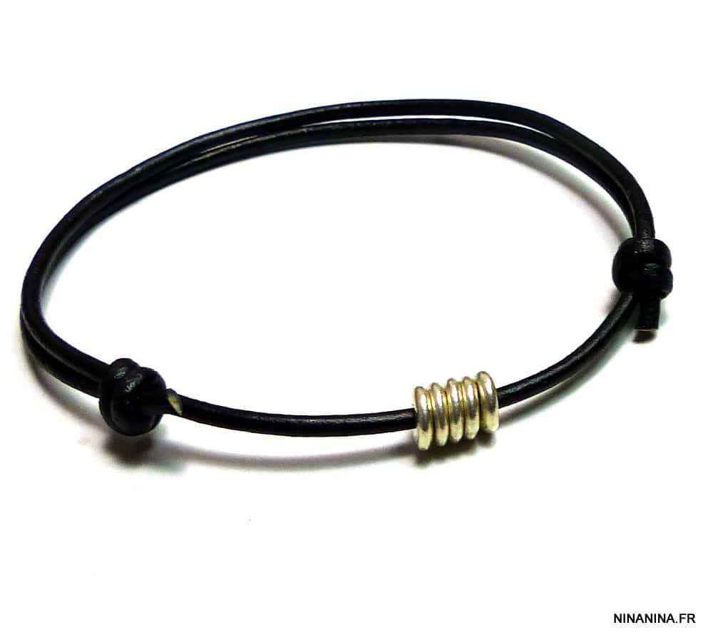 Bracelet cordon cuir femme ou homme Argent 925 – Image 3