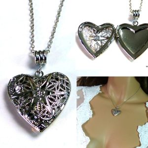 Collier Fantaisie coeur porte photo métal argenté