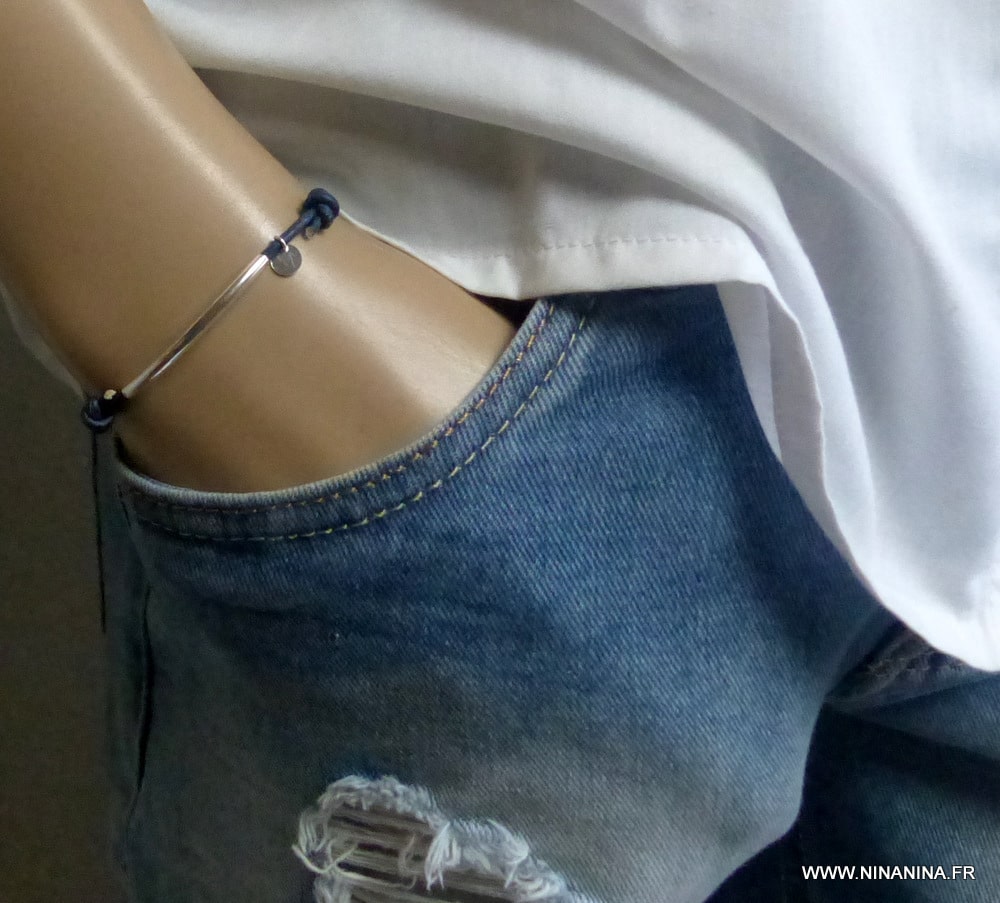 Bracelet cordon cuir lune Argent 925 massif – Image 8