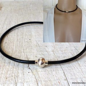 Collier cordon cuir ras de cou homme et femme aimanté