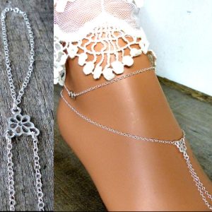 Chaine de pied femme fleur Argent 925 massif