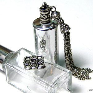 Flacon de parfum rechargeable verre pompon argent