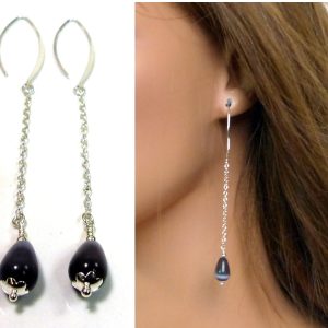 Boucles D&rsquo;oreilles Argent 925 massif gouttes noires