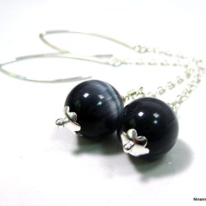 Créoles Argent 925 massif perles noires