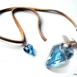Collier Swarovski cristal bleu pendentif coeur et Argent