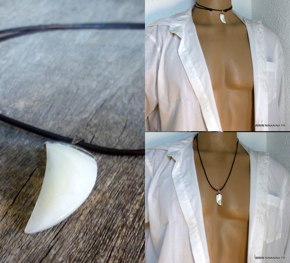 Collier dent de requin cordon cuir Et Nacre – Image 2