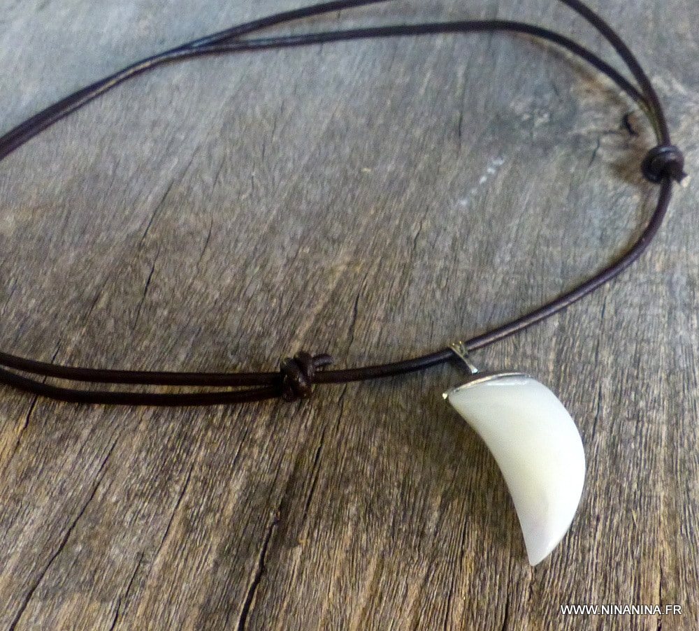 Collier dent de requin cordon cuir Et Nacre – Image 7