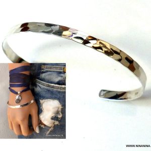 Bracelet demi jonc Argent 925 massif martelé