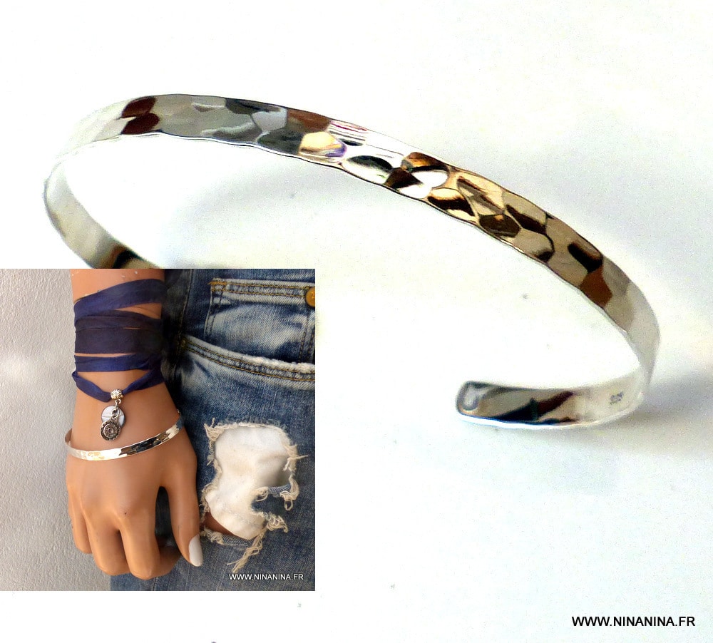 Bracelet demi jonc Argent 925 massif martelé – Image 2