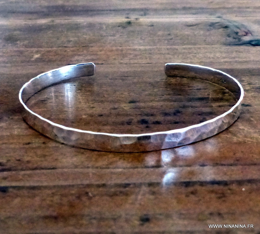 Bracelet demi jonc Argent 925 massif martelé – Image 4