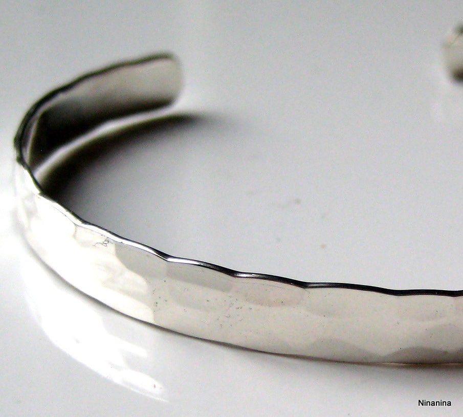 Bracelet demi jonc Argent 925 massif martelé – Image 7