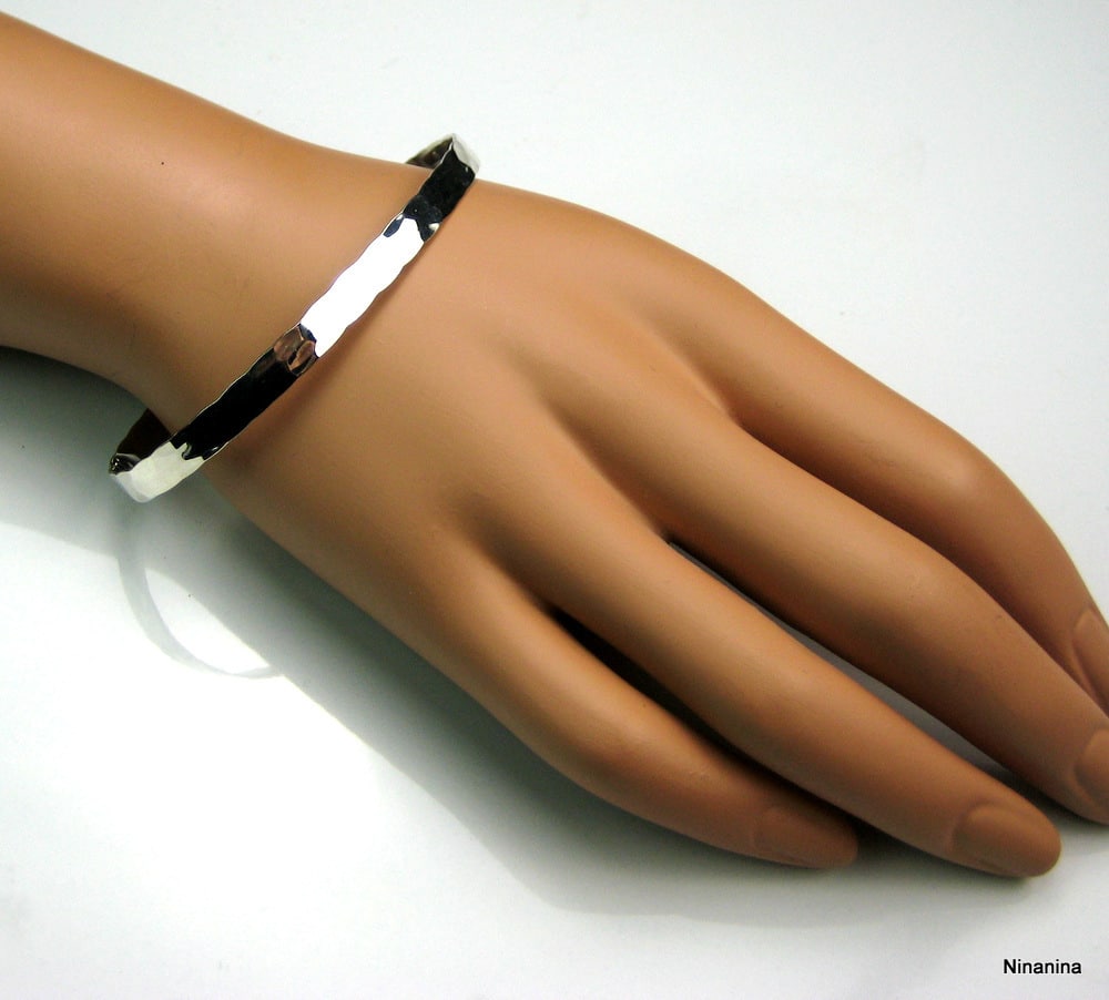 Bracelet demi jonc Argent 925 massif martelé – Image 6