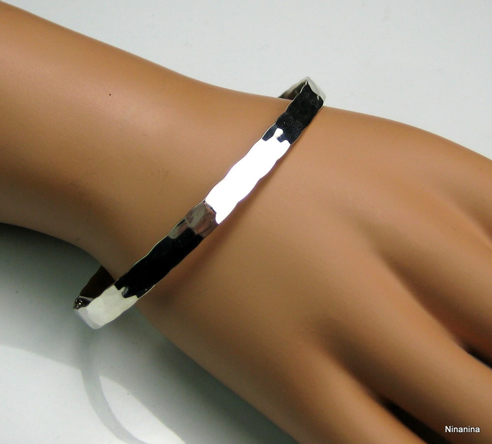 Bracelet demi jonc Argent 925 massif martelé – Image 9