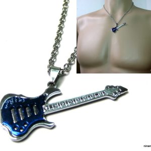 Collier homme guitare bass bleue Acier argenté