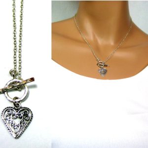Collier Chaine coeur Argent 925 massif martelé