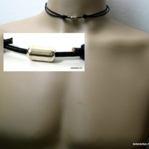 Tour de cou homme chic argent 925 cordon cuir noir