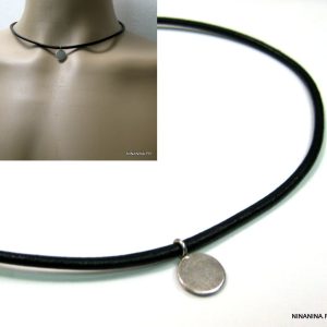 Tour de cou homme medaille argent 925 cordon cuir