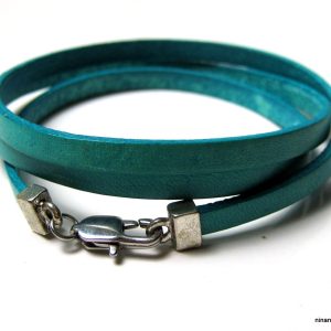 Bracelet 3 tours cuir turquoise
