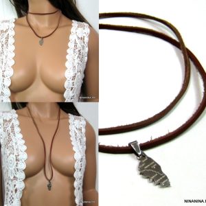 Collier cordon daim et CORSE acier inoxydable