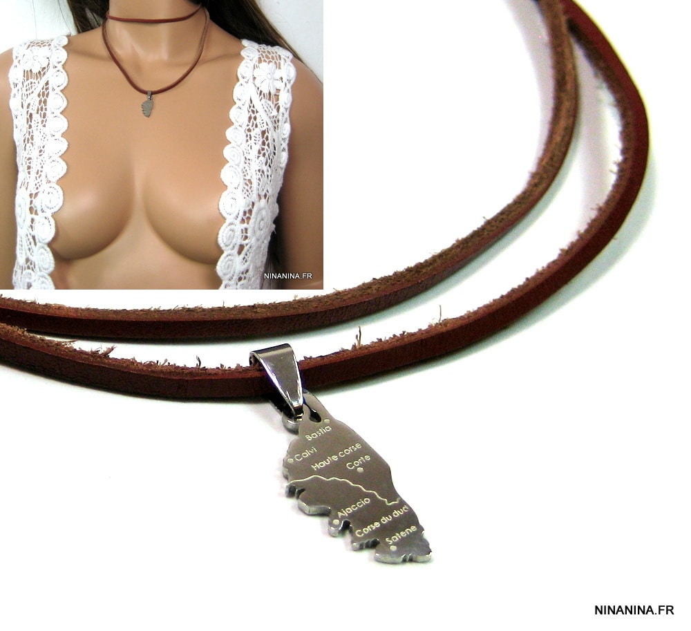 Collier cordon daim et CORSE acier inoxydable – Image 7