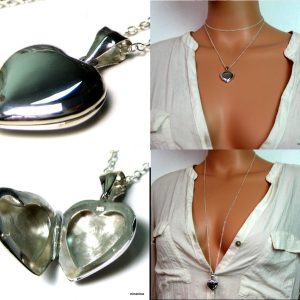 Collier long – Sautoir coeur porte photo Argent 925 massif