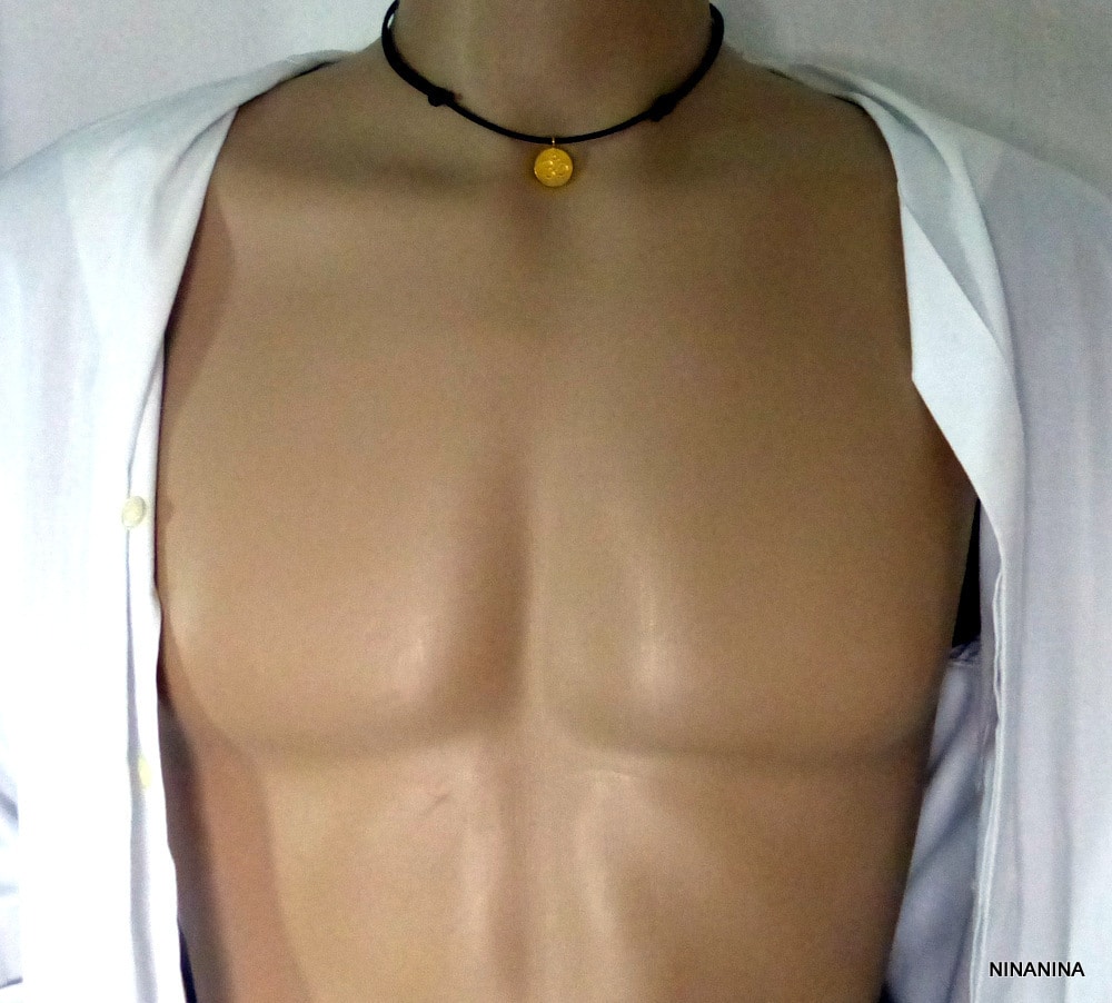 Collier cordon cuir homme pendentif OHM plaqué Or – Image 7