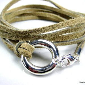 Bracelet wrap cordon et anneau plaqué Argent