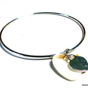 Bracelet jonc pendentif coeur plaqué Argent et nacre