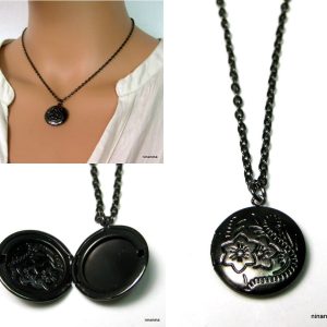 Collier porte photo métal noir