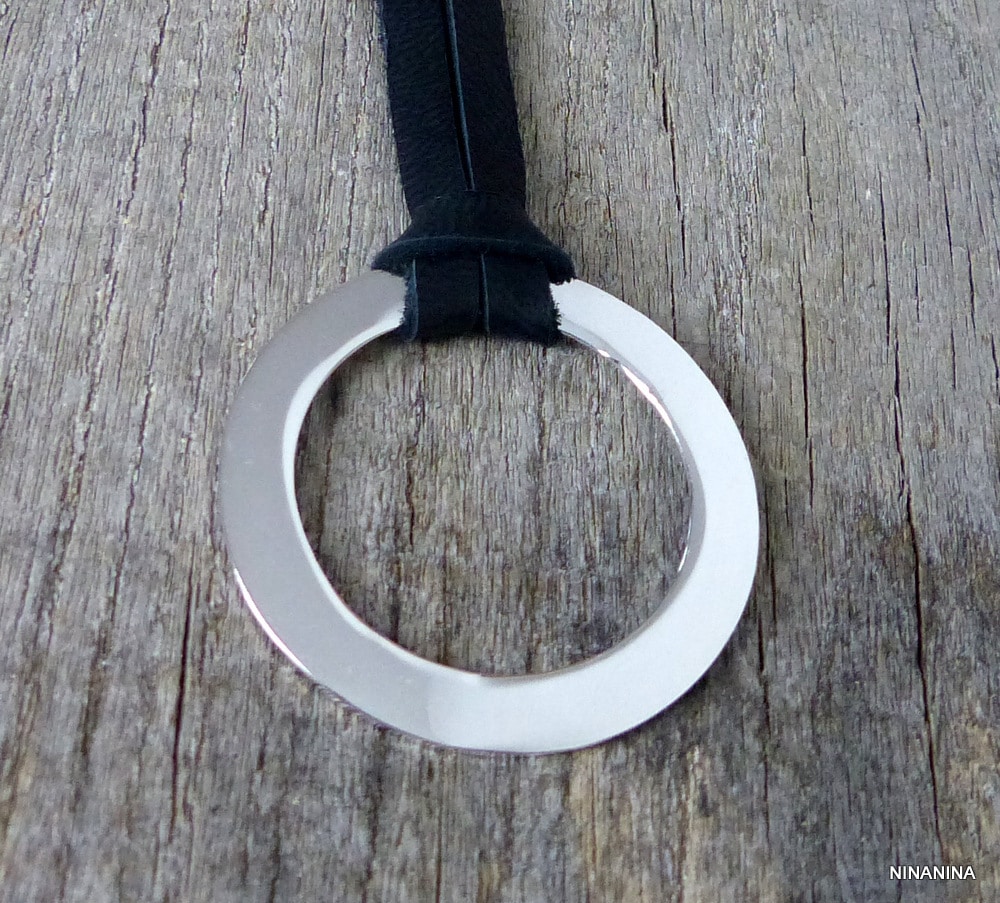 Collier anneau Argent plaqué lacet daim – Image 6