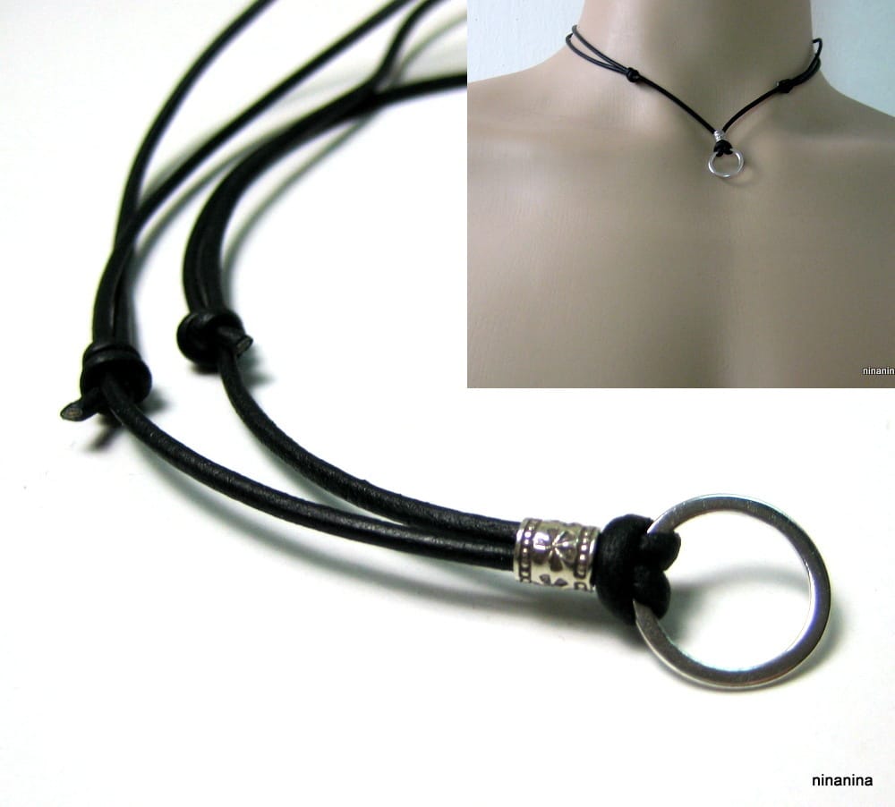 Collier cordon cuir anneau Argent 925 massif – Image 4