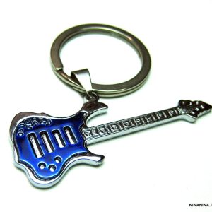 Porte clé guitare basse homme Acier inoxydable bleu