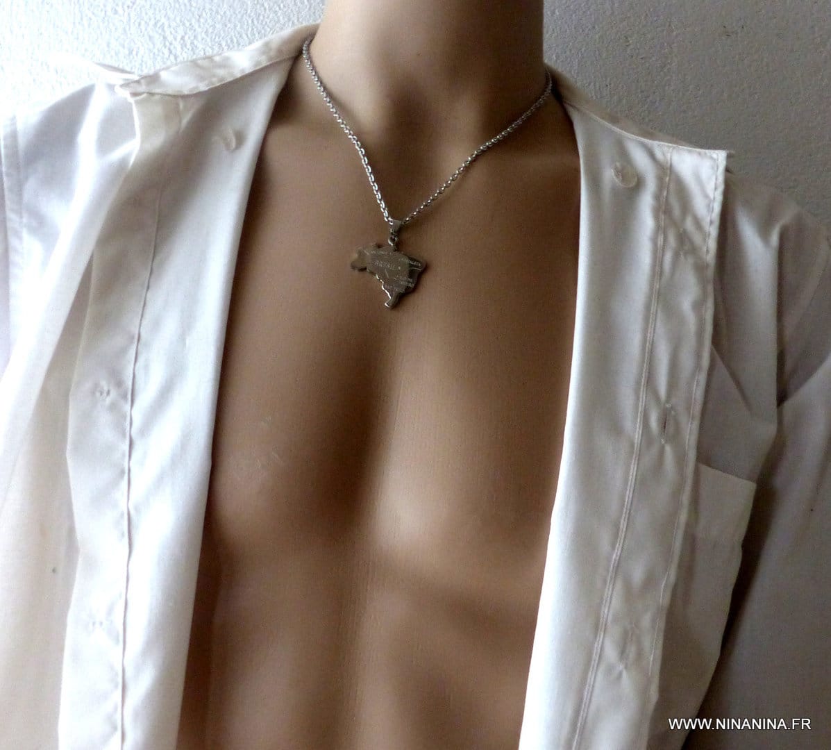 Collier Brésil Homme Pendentif Acier Inoxydable Argent – Image 6