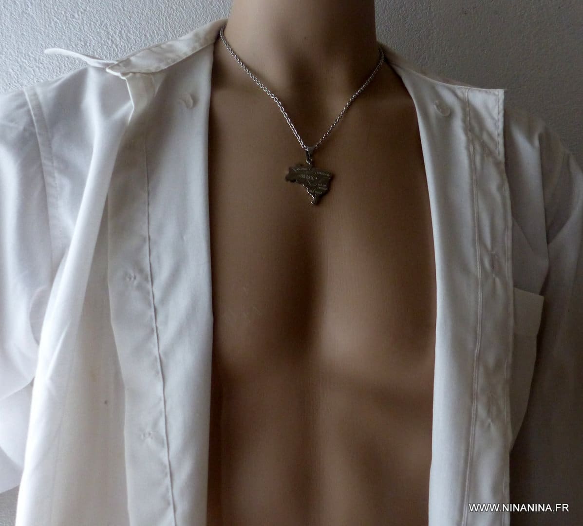 Collier Brésil Homme Pendentif Acier Inoxydable Argent – Image 8