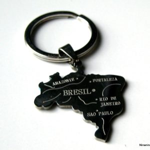 Porte clé homme pendentif carte BRESIL Acier