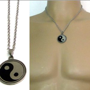 Collier homme pendentif yin yang Acier inoxydable
