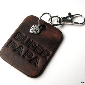 Porte clé super papa homme cuir personnalisé