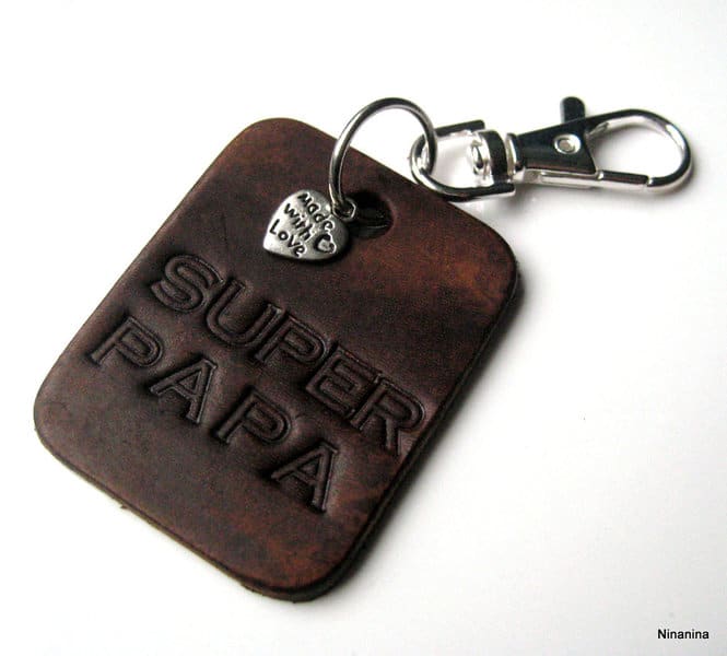 Porte clé super papa homme cuir personnalisé – Image 3