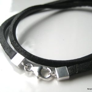 Bracelet 2 tours cuir Argent 925 massif