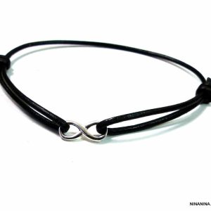 Bracelet cordon cuir infini Argent 925 massif
