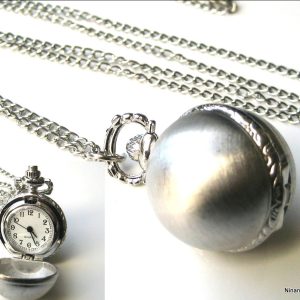 Collier Chaine boule montre gousset métal argenté